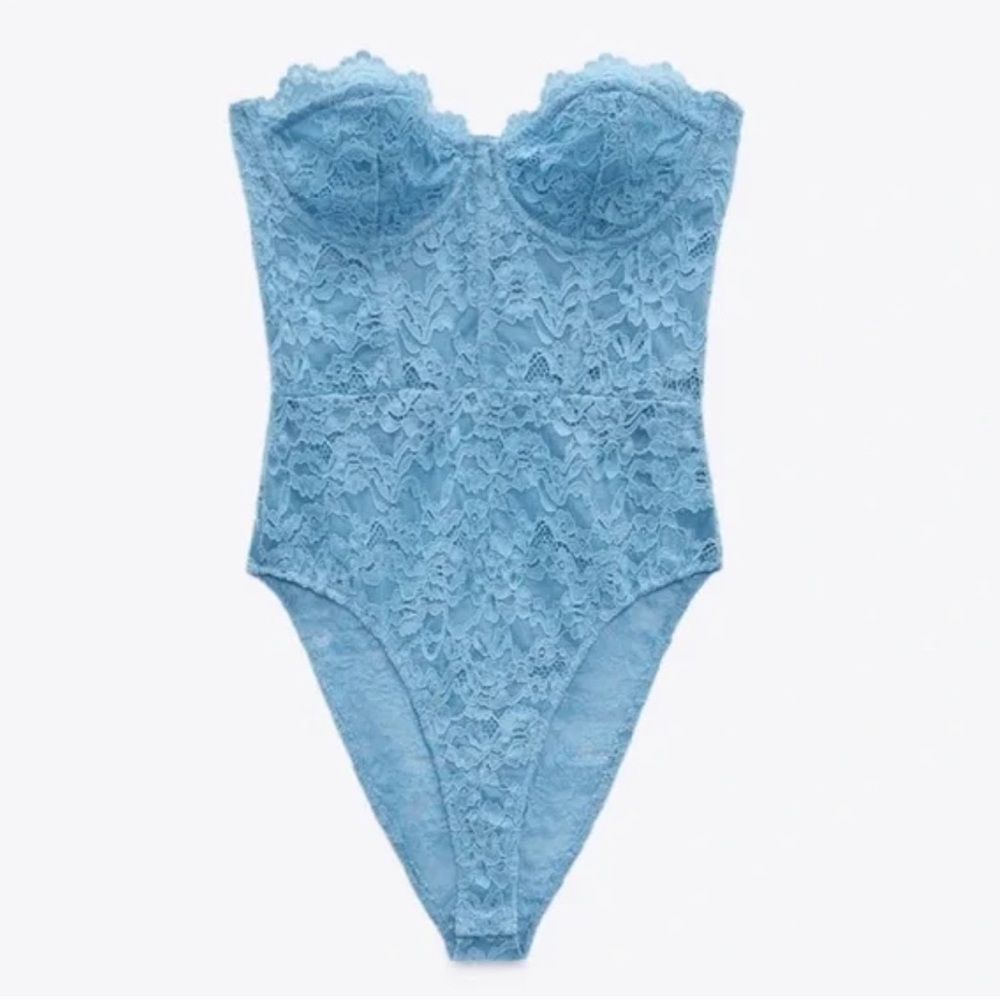 Zara Blue Lace Corset Bodysuit